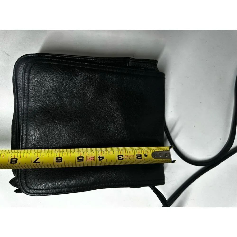 Unisex Faux Leather Black Crossbody Bag with Card Slots Plaid Lined - Picture 6 of 14
